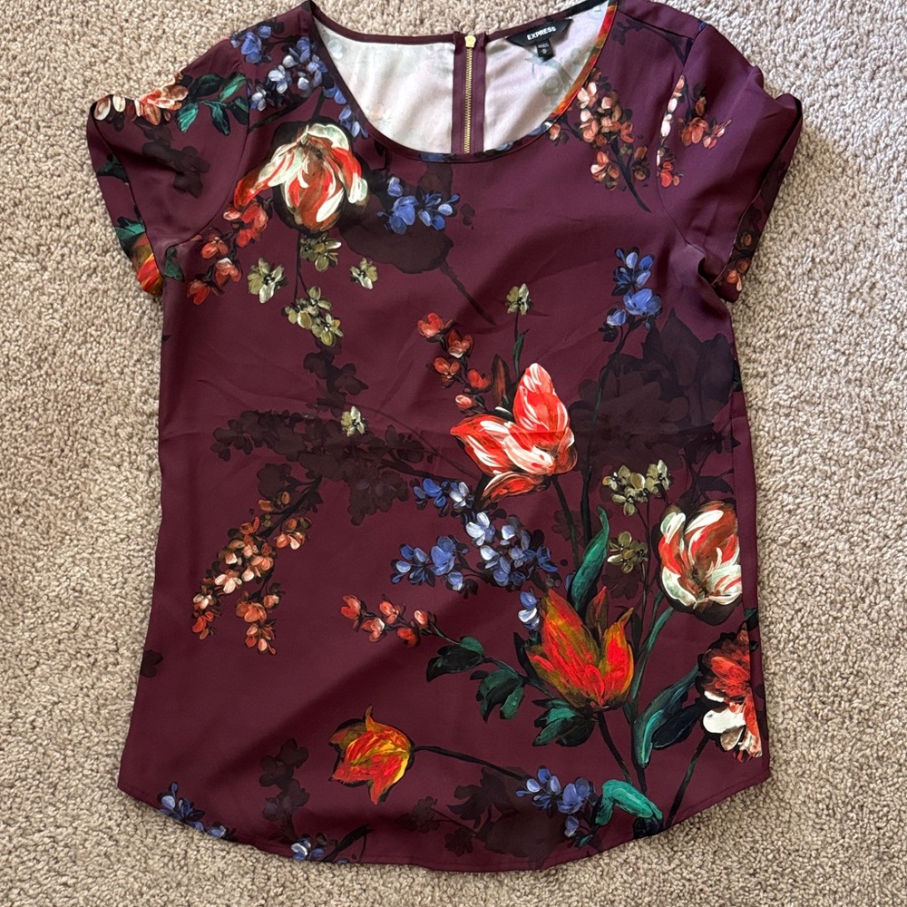 Express Burgundy Floral Blouse